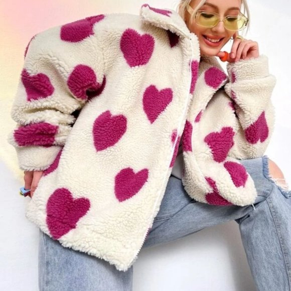 Queen of Hearts Teddy Jacket Coat pink cream - Picture 6 of 11